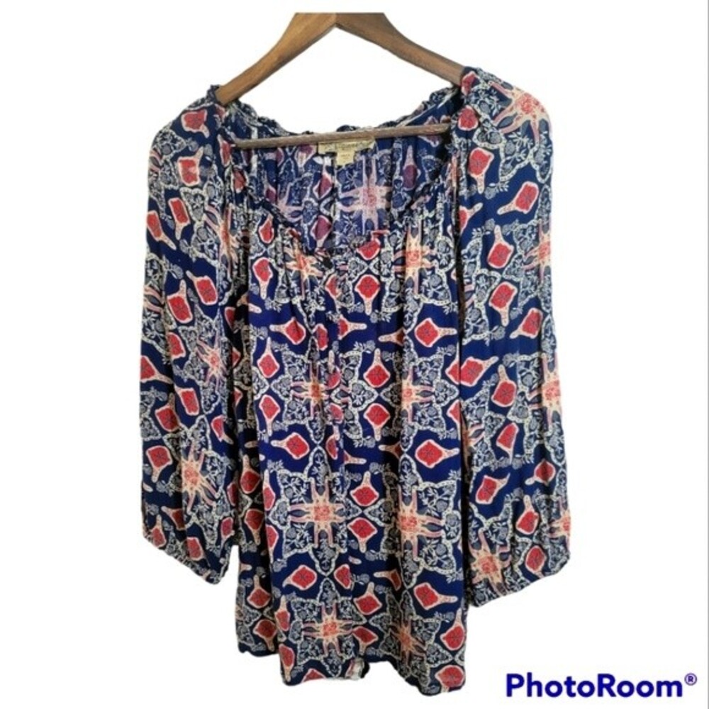 Vintage America Womens 3/4 balloon sleeve Peasant Top button up Size  Large